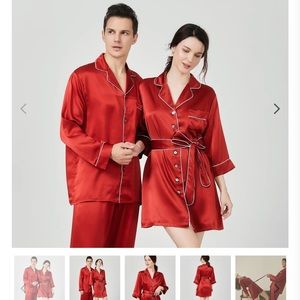 22 Momme luxurious couples silk pajamas set crimson red.